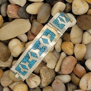 Handmade inlay turquoise sterling silver bracelet